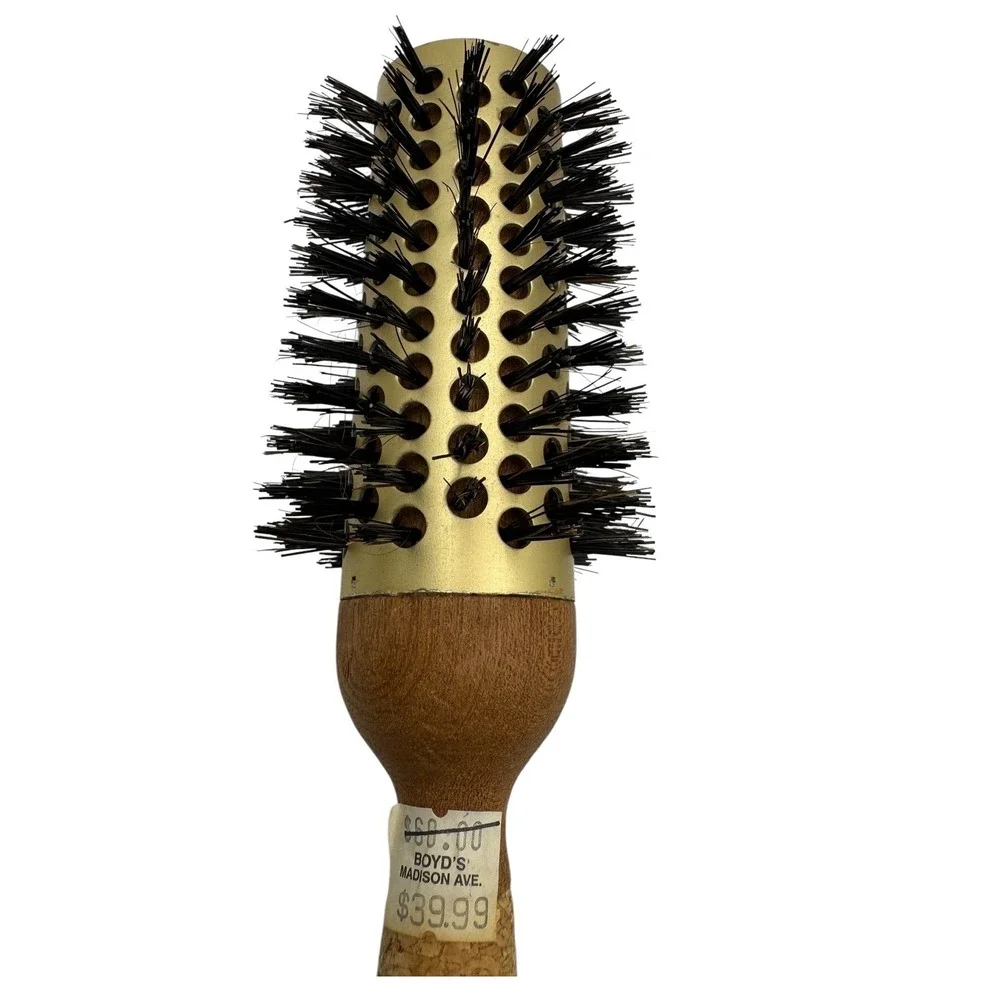 Boyd's Madison Ave Round Hair Brush Cork Handle Wood Spain Boar Bristle Gold